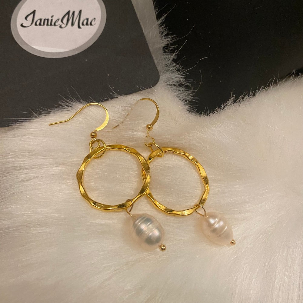 Freshwater Pearls Gold Plated Earrings - janie mac ireland