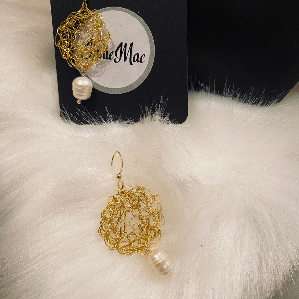 Hand Crochet Wire Freshwater Pearl Earrings - janie mac ireland