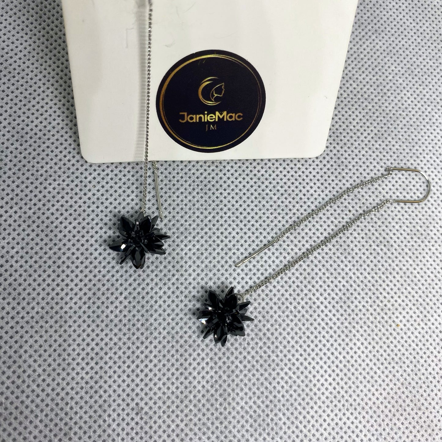 Molly black crystal threader earrings