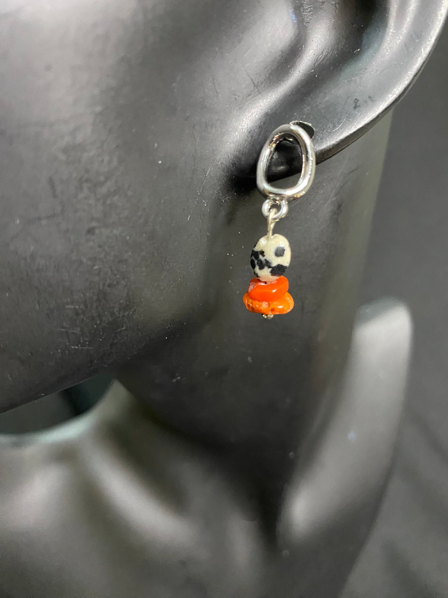 Dainty Dalmatian and Coral Earrings