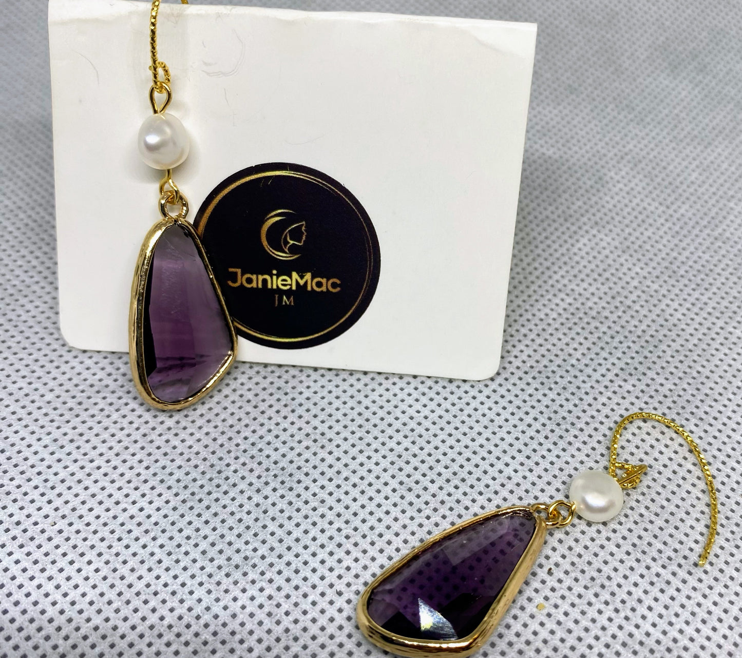 Purple Drop and Freshwater Pearl Earrings