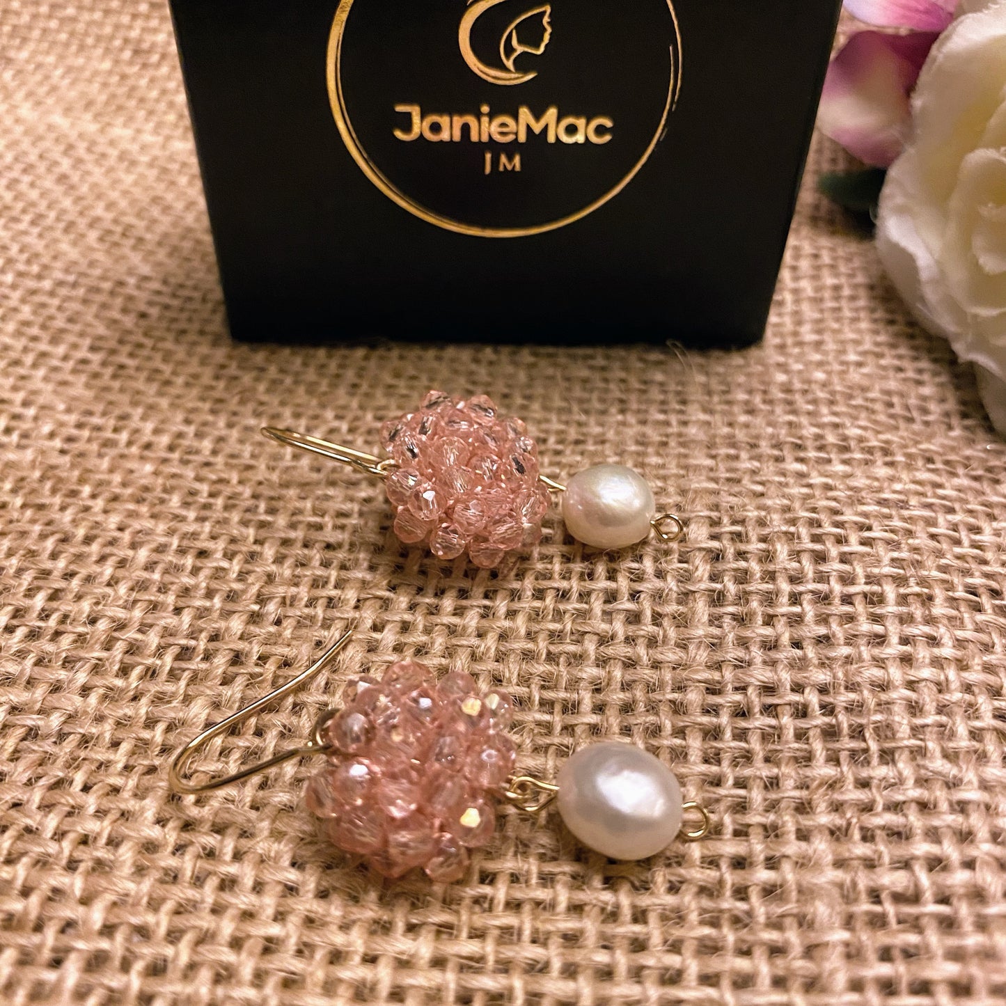 Delicate Pale Link Crystal and Freshwater Pearl Earrings