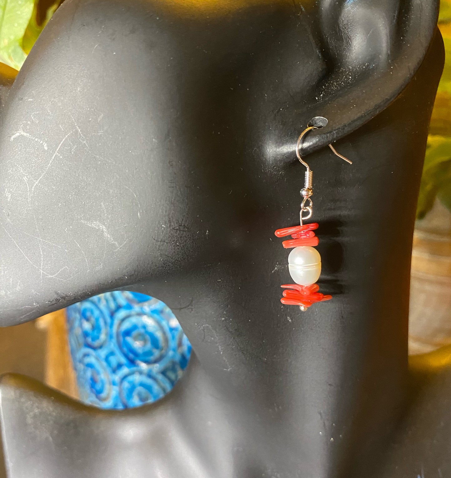 Red Sea Bamboo and Freshwater Pearl Earrings