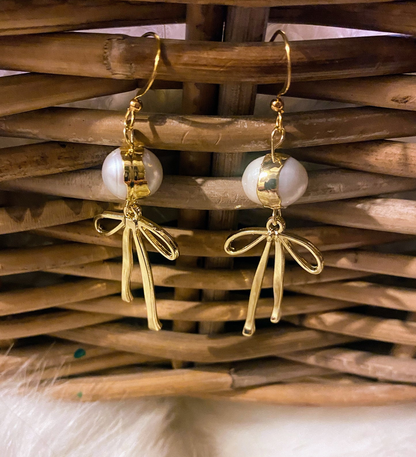 Bow and Fresh Water Pearl Earrings