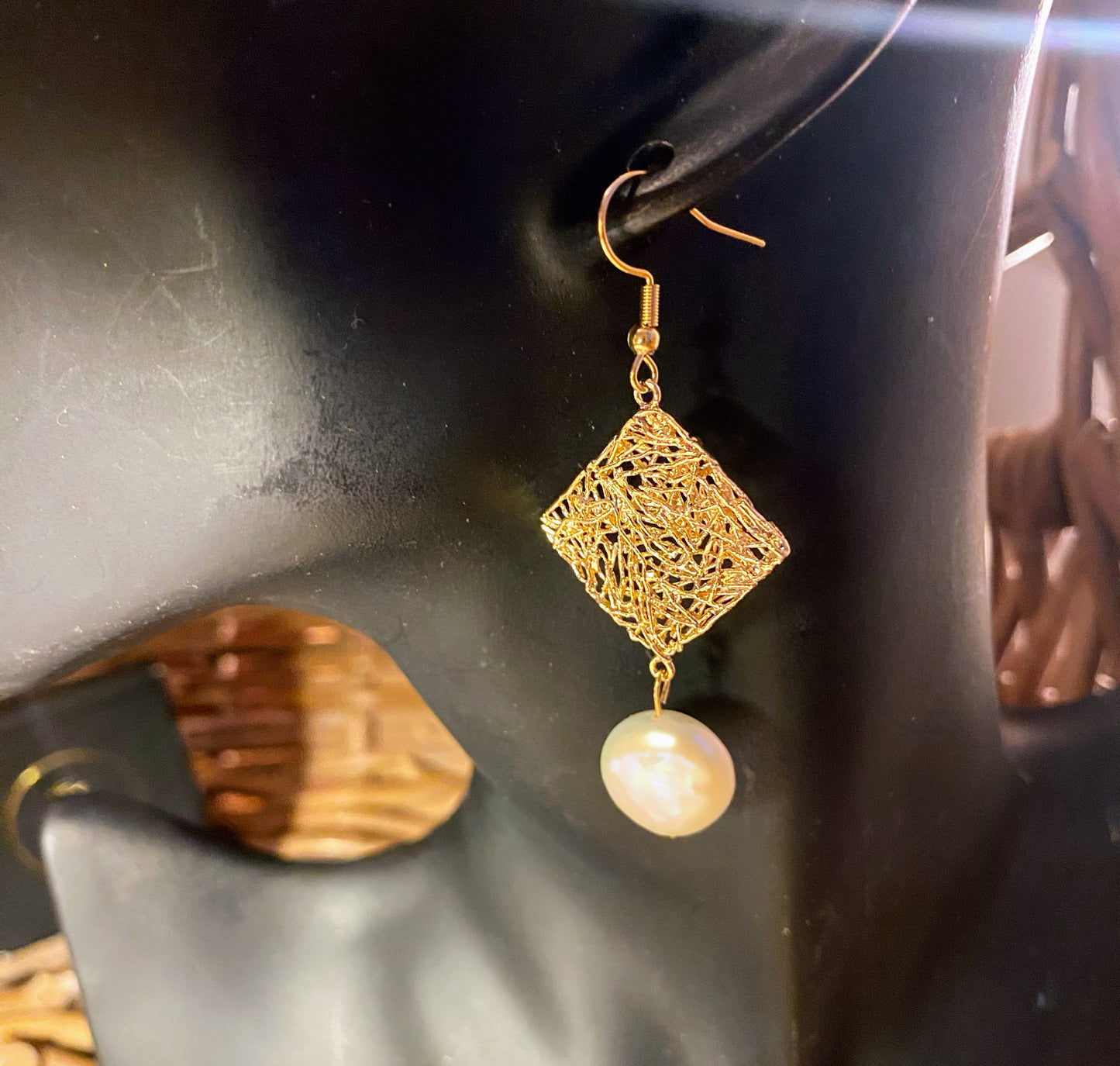 Gold Matted Pearl Earrings