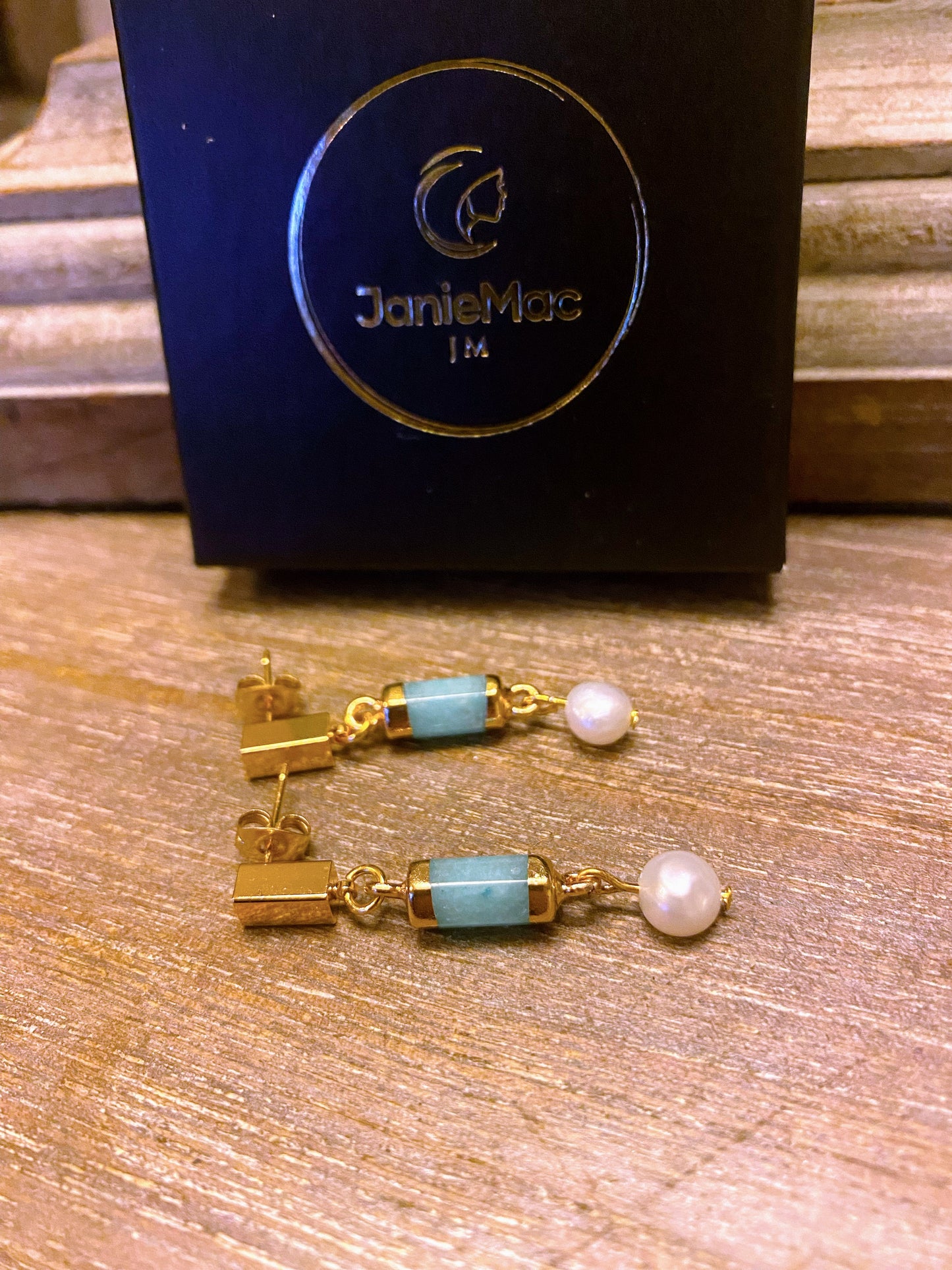 Turquoise Gem Stone and Freshwater Pearl Earrings