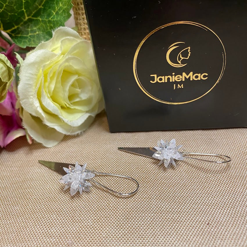 Sparkle Silver Triangle Earrings