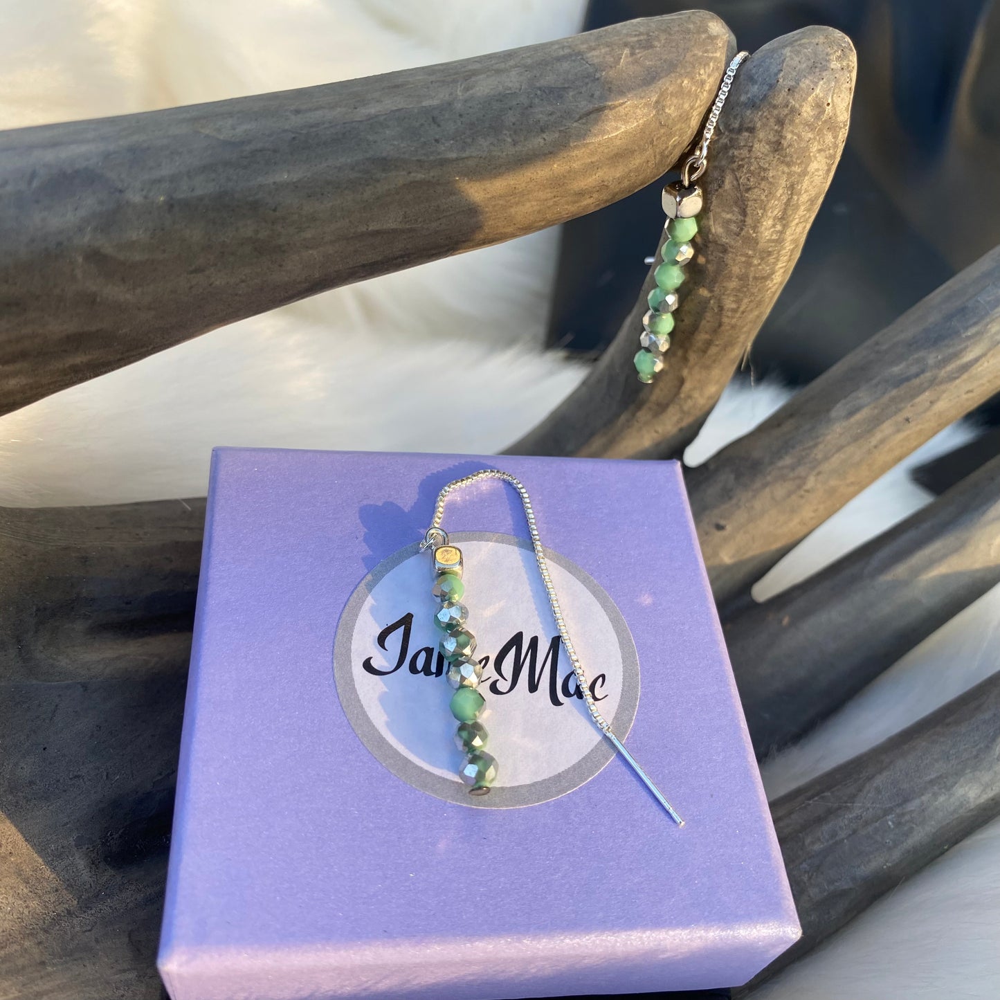 Green and Silver Toned Earrings