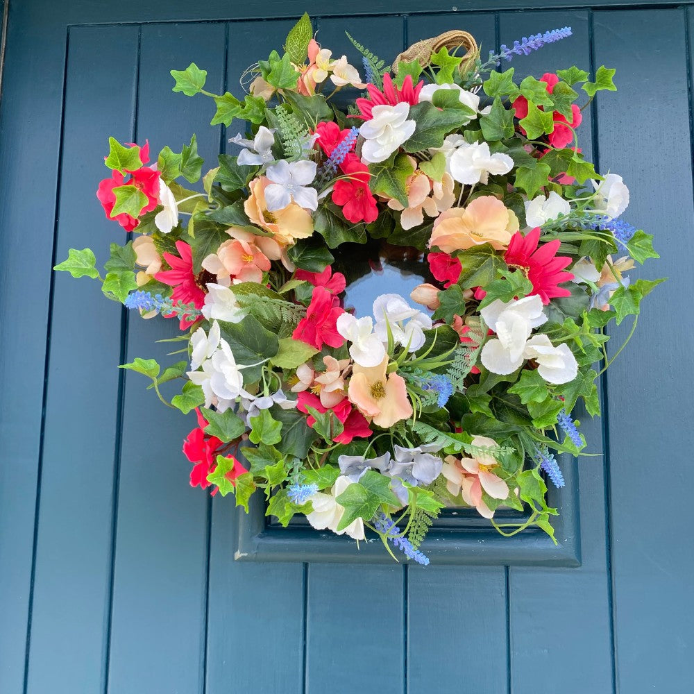 Silk Flower Door Wreath - janie mac ireland