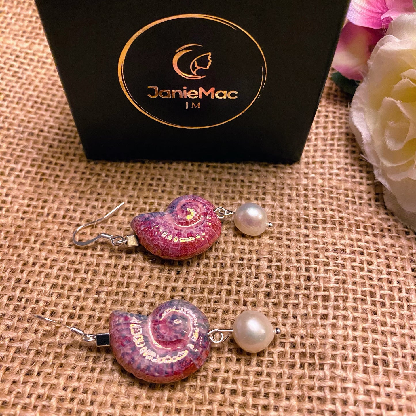 Ceramic Shell and Fresh Water Pearl earrings