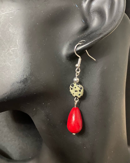 Dalmatian and Red Stone Earrings