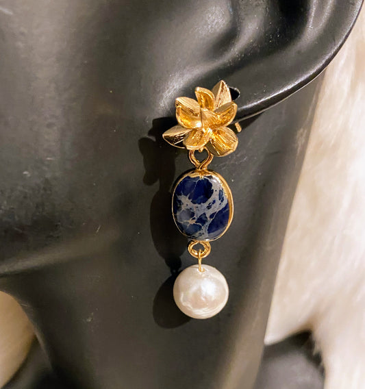 Classy Imperial Jasper and Pearl Earring
