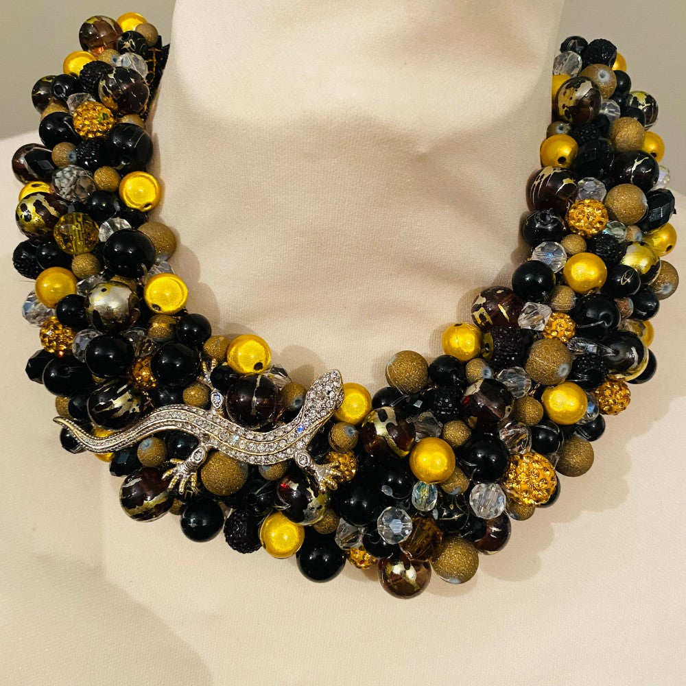 Hand Beaded Neckpiece - Crystals, Beads & Brooch - janie mac ireland