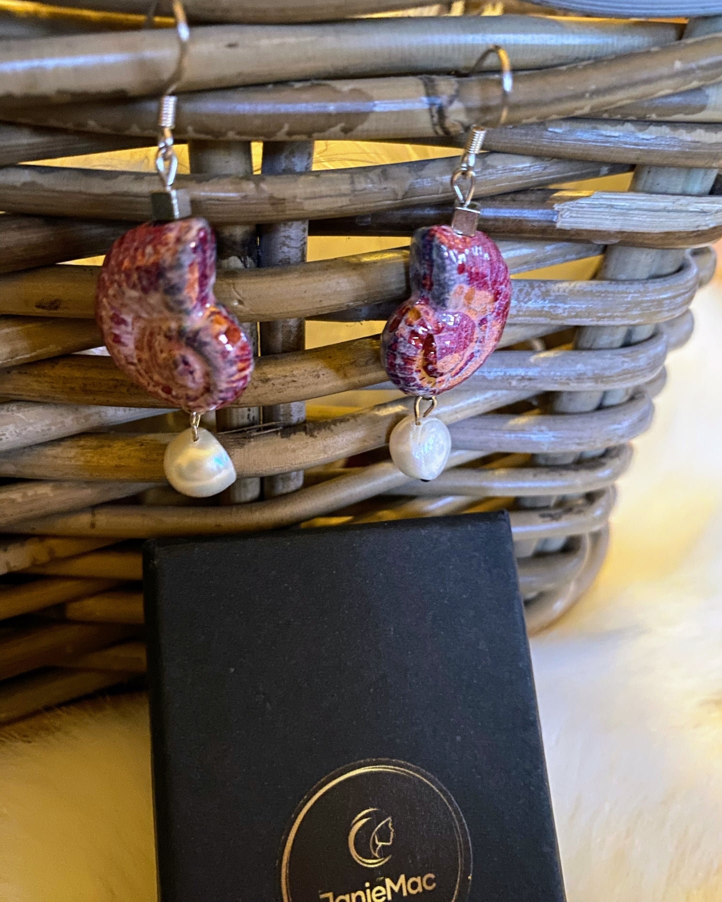 Raspberry Shell and Fresh Water Pearl Earrings