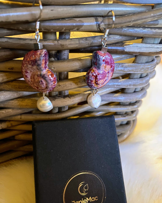Raspberry Shell and Fresh Water Pearl Earrings