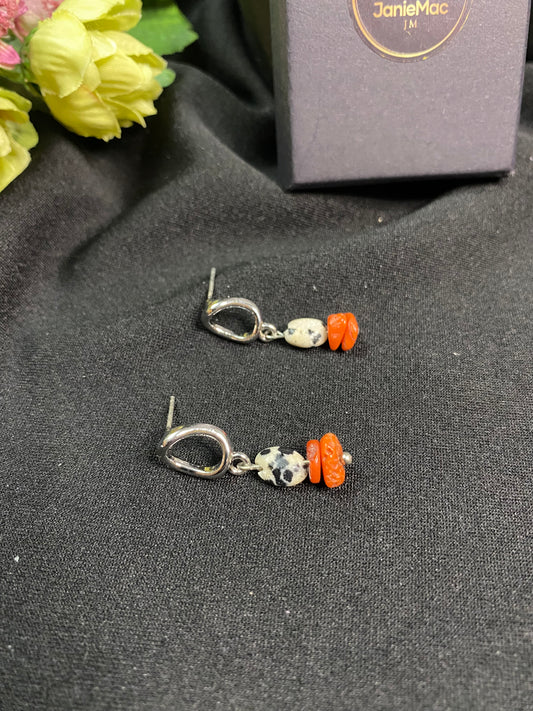 Dainty Dalmatian and Coral Earrings
