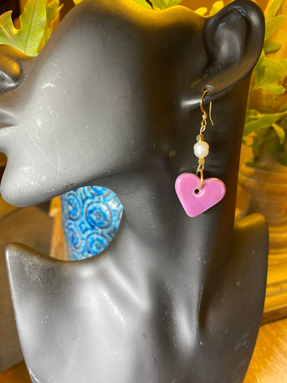 In love fresh water Pearl and Greek ceramic earrings