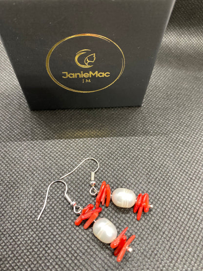 Red Sea Bamboo and Freshwater Pearl Earrings