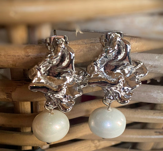 Nugget and Pearl Earrings