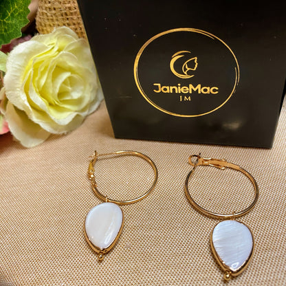 Shell Pearl Hoop Earrings