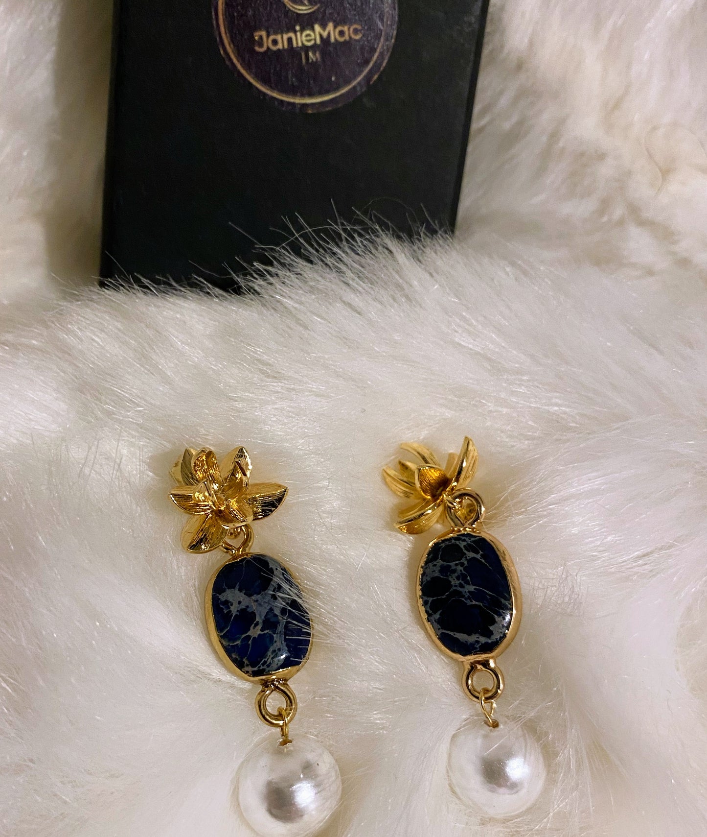 Classy Imperial Jasper and Pearl Earring