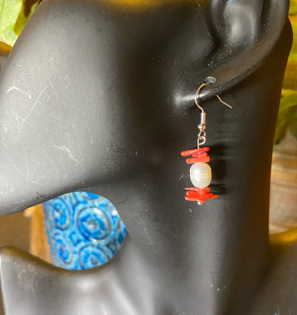 Red Sea Bamboo and Freshwater Pearl Earrings