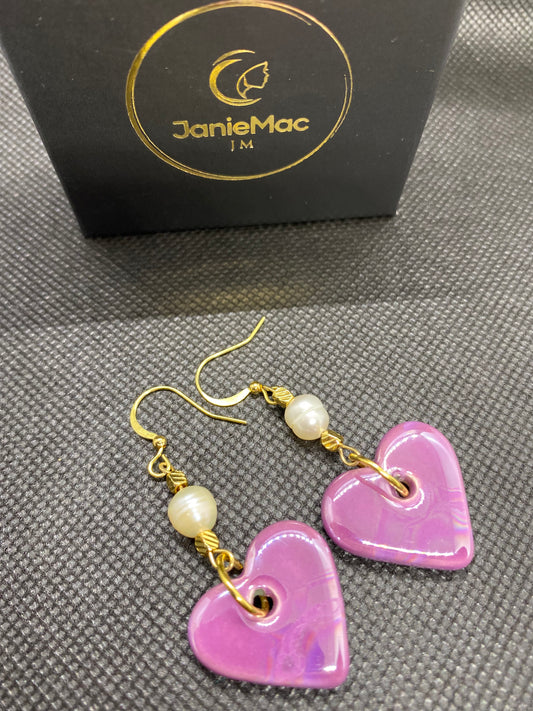 In love fresh water Pearl and Greek ceramic earrings