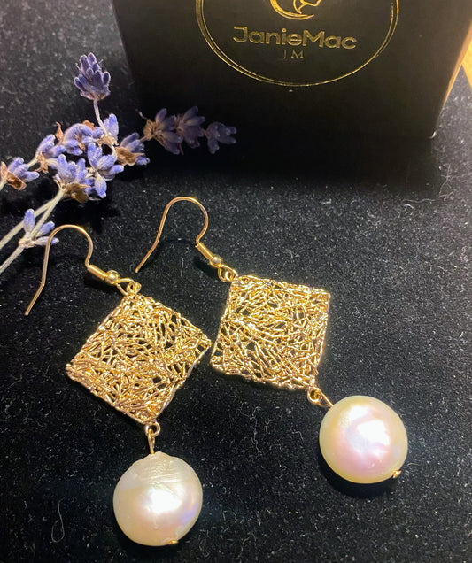 Gold Matted Pearl Earrings