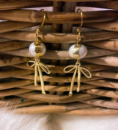 Bow and Fresh Water Pearl Earrings