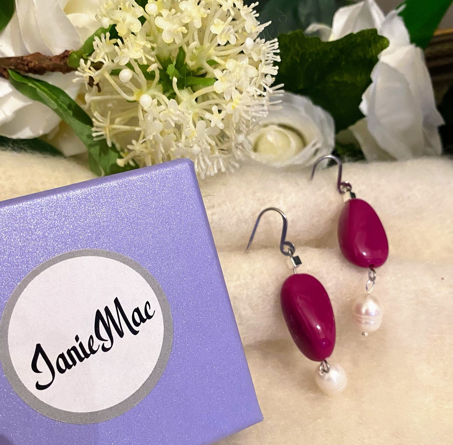 Magenta and fresh water Pearl earrings