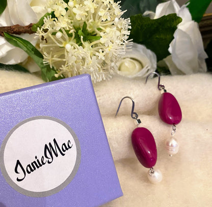 Magenta and fresh water Pearl earrings
