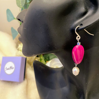 Magenta and fresh water Pearl earrings