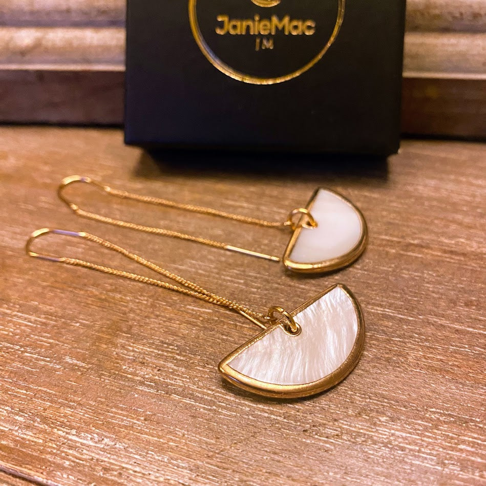 Half Moon Pearl Shell Threader Earrings