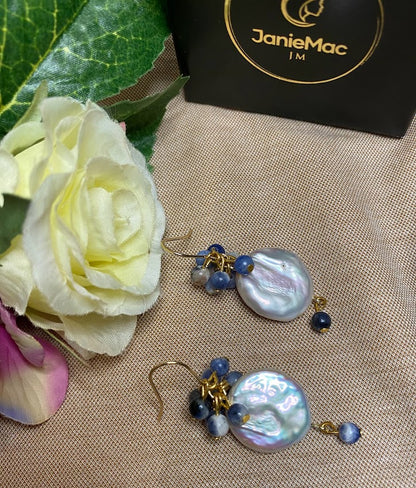 Stunning Keshi Pearl and Blue Bead Earrings