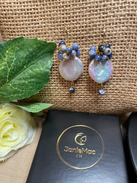 Stunning Keshi Pearl and Blue Bead Earrings
