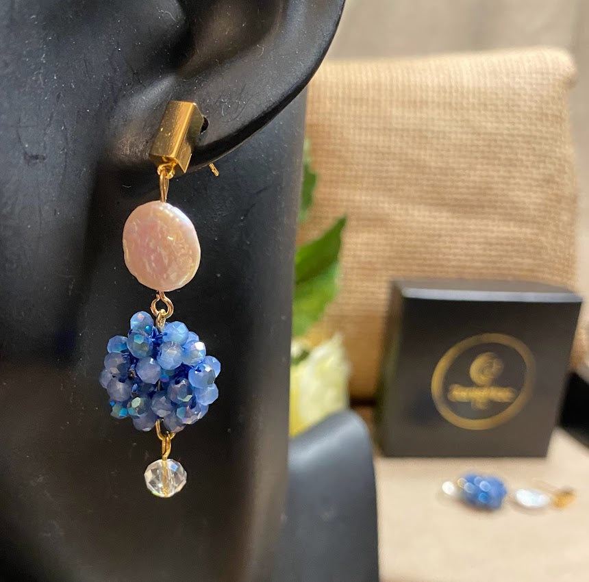 Sky Blue Crystal and Fresh Water Pearl Earrings