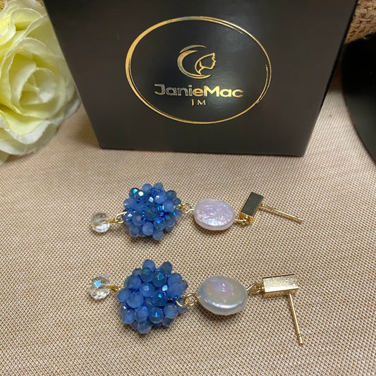 Sky Blue Crystal and Fresh Water Pearl Earrings