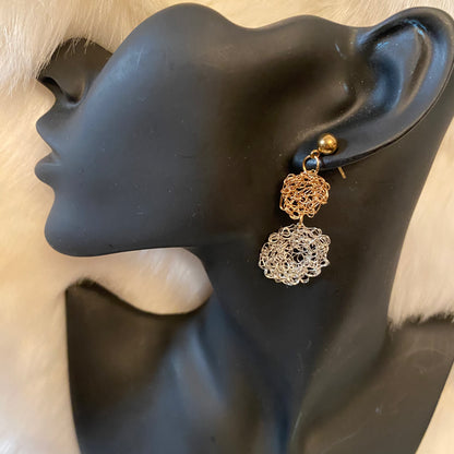 Two Toned Hand Crochet Wire Earrings
