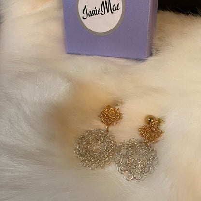 Two Toned Hand Crochet Wire Earrings